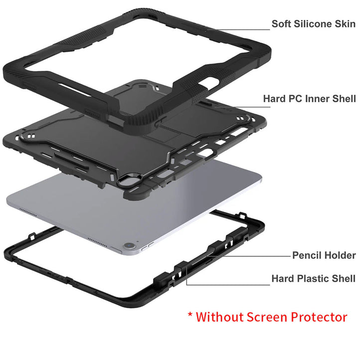 ARMOR-X iPad Air 4 2020 / iPad Air 5 2022 shockproof case, impact protection cover with kick stand. Rugged case with kick stand. Ultra 3 layers impact resistant design.