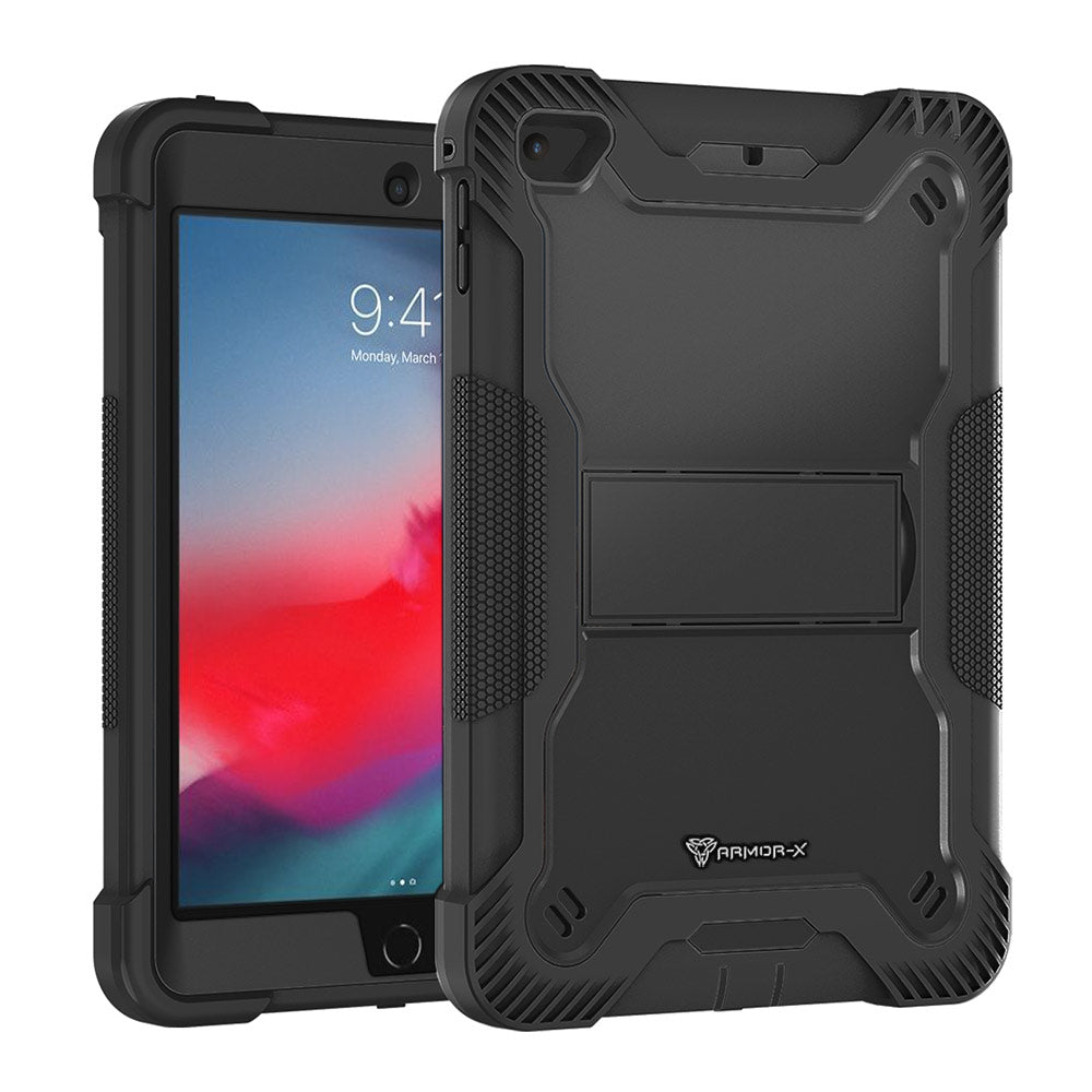 ARMOR-X iPad mini 5 / mini 4 shockproof case, impact protection cover with kick stand. Rugged case with kick stand. Hand free typing, drawing, video watching.