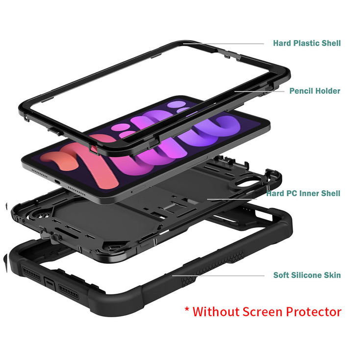 ARMOR-X iPad mini 6 shockproof case, impact protection cover with kick stand. Rugged case with kick stand. Ultra 3 layers impact resistant design.