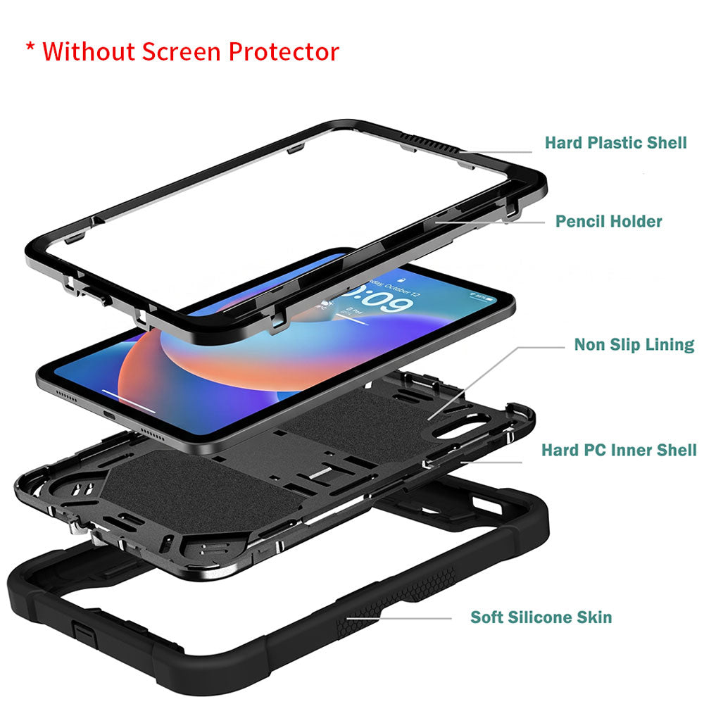 ARMOR-X iPad mini 8 shockproof case, impact protection cover with kick stand. Rugged case with kick stand. Ultra 3 layers impact resistant design.