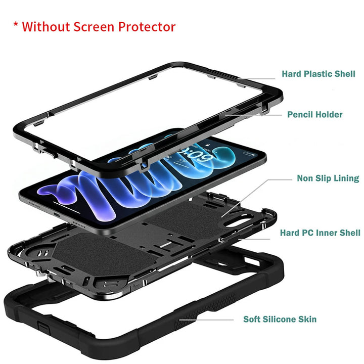 ARMOR-X iPad mini (A20 Pro) shockproof case, impact protection cover with kick stand. Rugged case with kick stand. Ultra 3 layers impact resistant design.