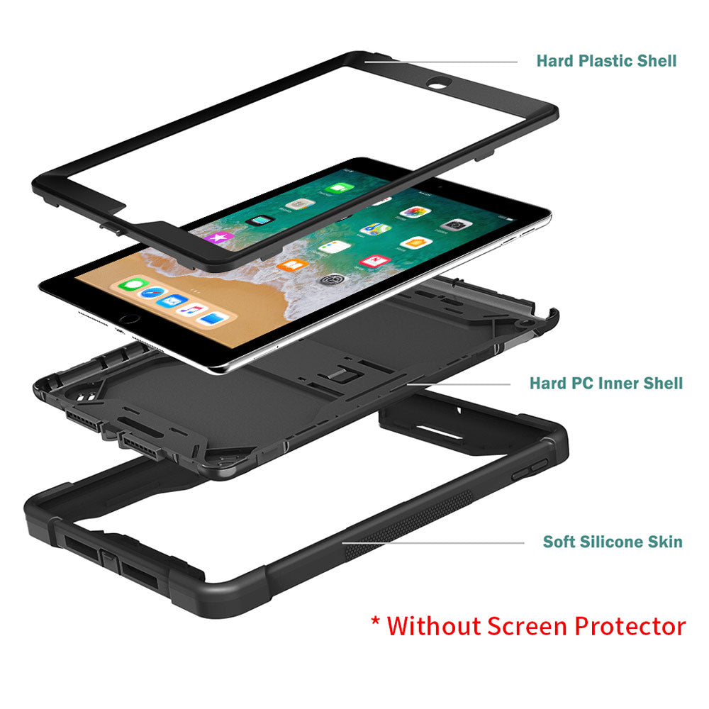 ARMOR-X iPad 9.7 ( 5th / 6th Gen. ) 2017 / 2018 shockproof case, impact protection cover with kick stand. Rugged case with kick stand. Ultra 3 layers impact resistant design.