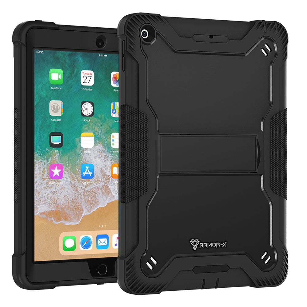 ARMOR-X iPad 9.7 ( 5th / 6th Gen. ) 2017 / 2018 shockproof case, impact protection cover with kick stand. Rugged case with kick stand. Hand free typing, drawing, video watching.