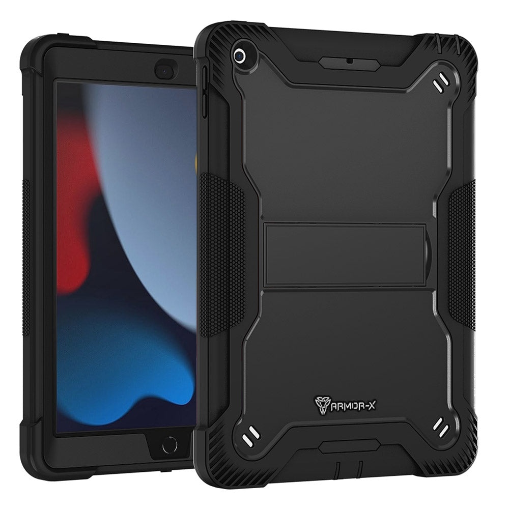 ARMOR-X iPad 10.2 (7th & 8th & 9th Gen.) 2019 / 2020 / 2021 shockproof case, impact protection cover with kick stand. Rugged case with kick stand. Hand free typing, drawing, video watching.