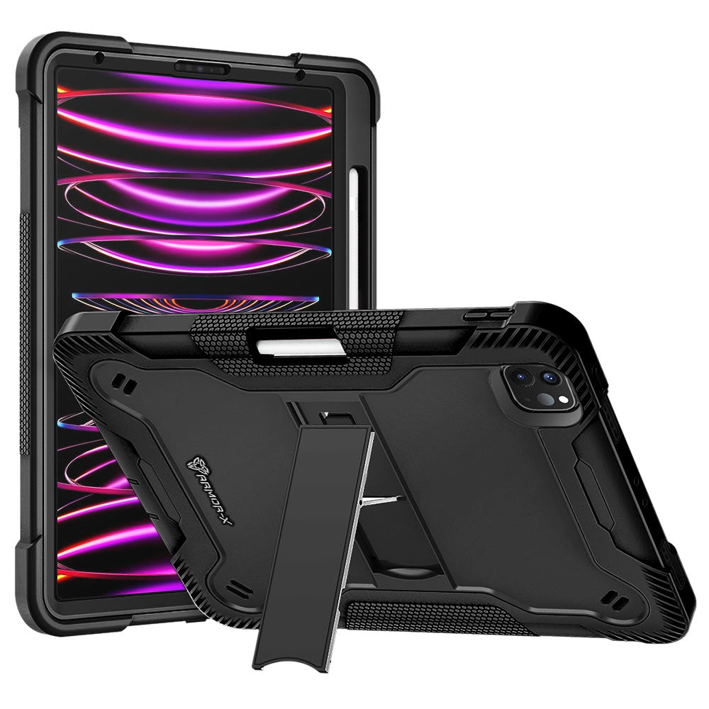 ARMOR-X iPad Pro 11 ( 1st / 2nd / 3rd / 4th Gen. ) 2018 / 2020 / 2021 / 2022 shockproof case, impact protection cover. Rugged case with kick stand.