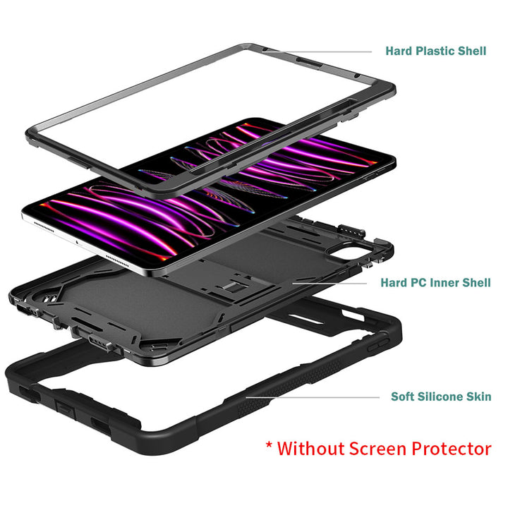 ARMOR-X iPad Pro 11 ( 1st / 2nd / 3rd / 4th Gen. ) 2018 / 2020 / 2021 / 2022 shockproof case, impact protection cover with kick stand. Rugged case with kick stand. Ultra 3 layers impact resistant design.