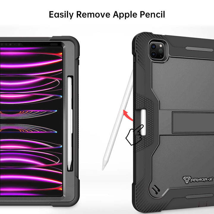 ARMOR-X iPad Pro 11 ( 1st / 2nd / 3rd / 4th Gen. ) 2018 / 2020 / 2021 / 2022 shockproof case, impact protection cover with kick stand. Rugged case with kick stand. Hand free typing, drawing, video watching.