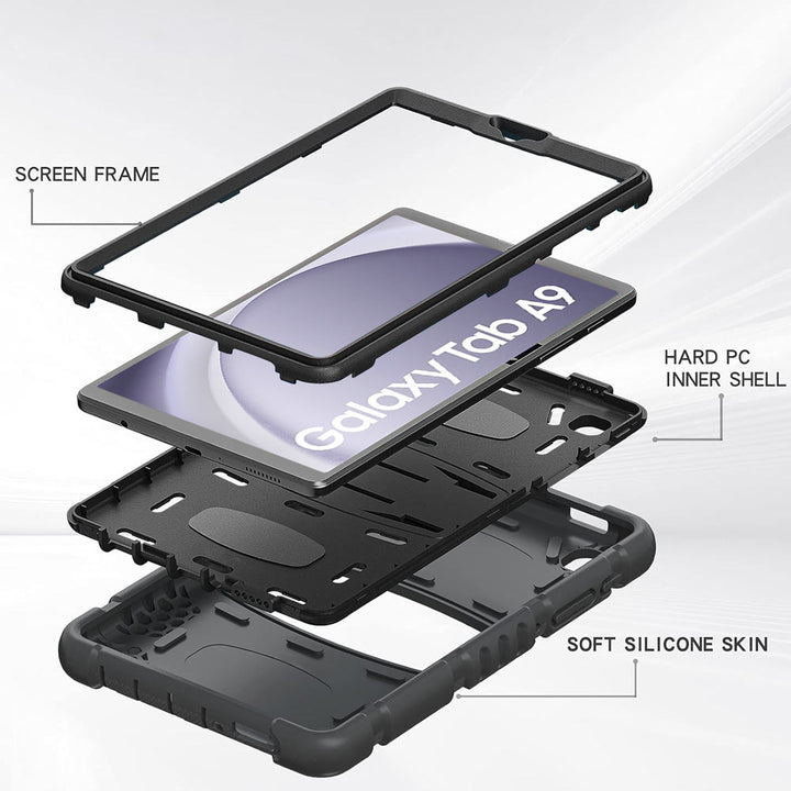 ARMOR-X Samsung Galaxy Tab A9 SM-X110 / SM-X115 shockproof case, impact protection cover with kick stand. Rugged case with kick stand. Ultra 3 layers impact resistant design.