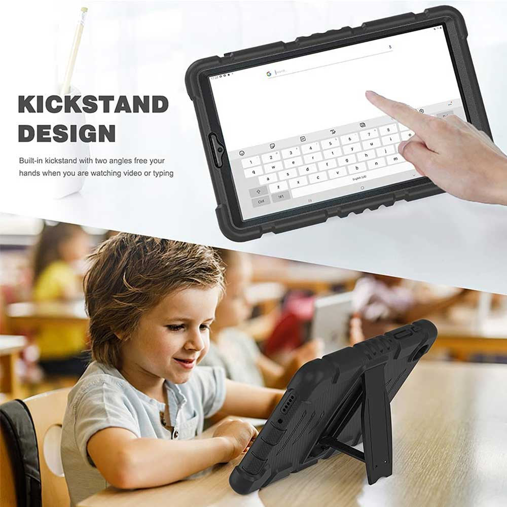 ARMOR-X Samsung Galaxy Tab A9 SM-X110 / SM-X115 shockproof case, impact protection cover with kick stand. Rugged case with kick stand. Hand free typing, drawing, video watching.