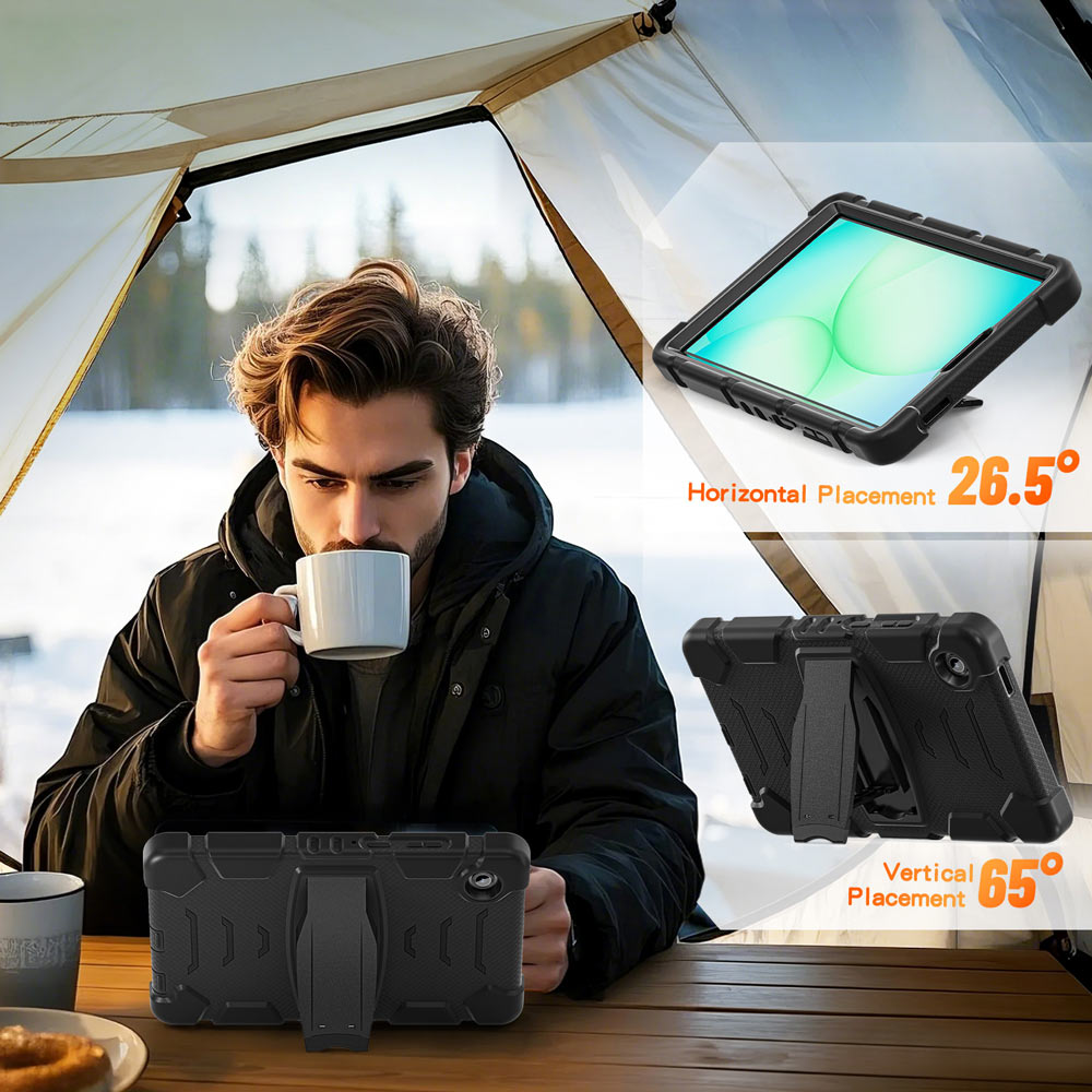 ARMOR-X Samsung Galaxy Tab A11 ( 8.7" ) SM-X130 / SM-X135 shockproof case, impact protection cover with kick stand. Rugged case with kick stand. Hand free typing, drawing, video watching.
