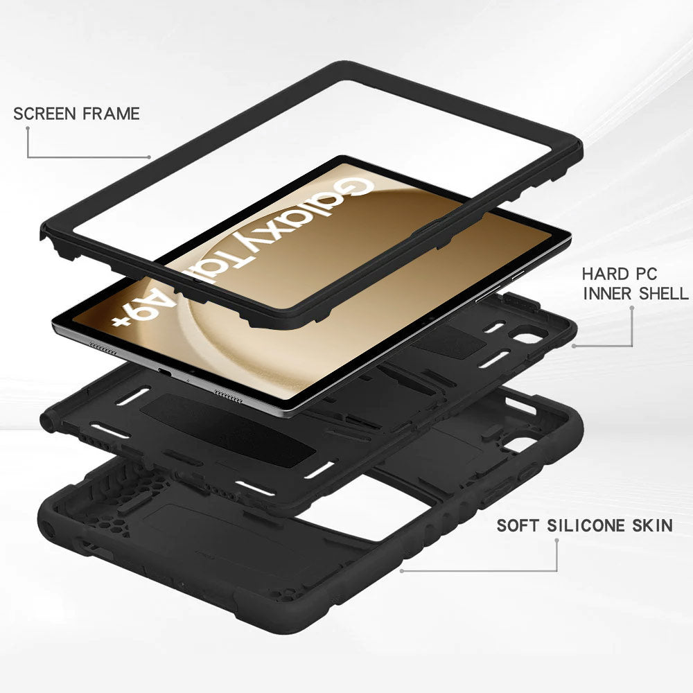 ARMOR-X Samsung Galaxy Tab A9+ A9 Plus SM-X210 / SM-X215 / SM-X216 shockproof case, impact protection cover with kick stand. Rugged case with kick stand. Ultra 3 layers impact resistant design.