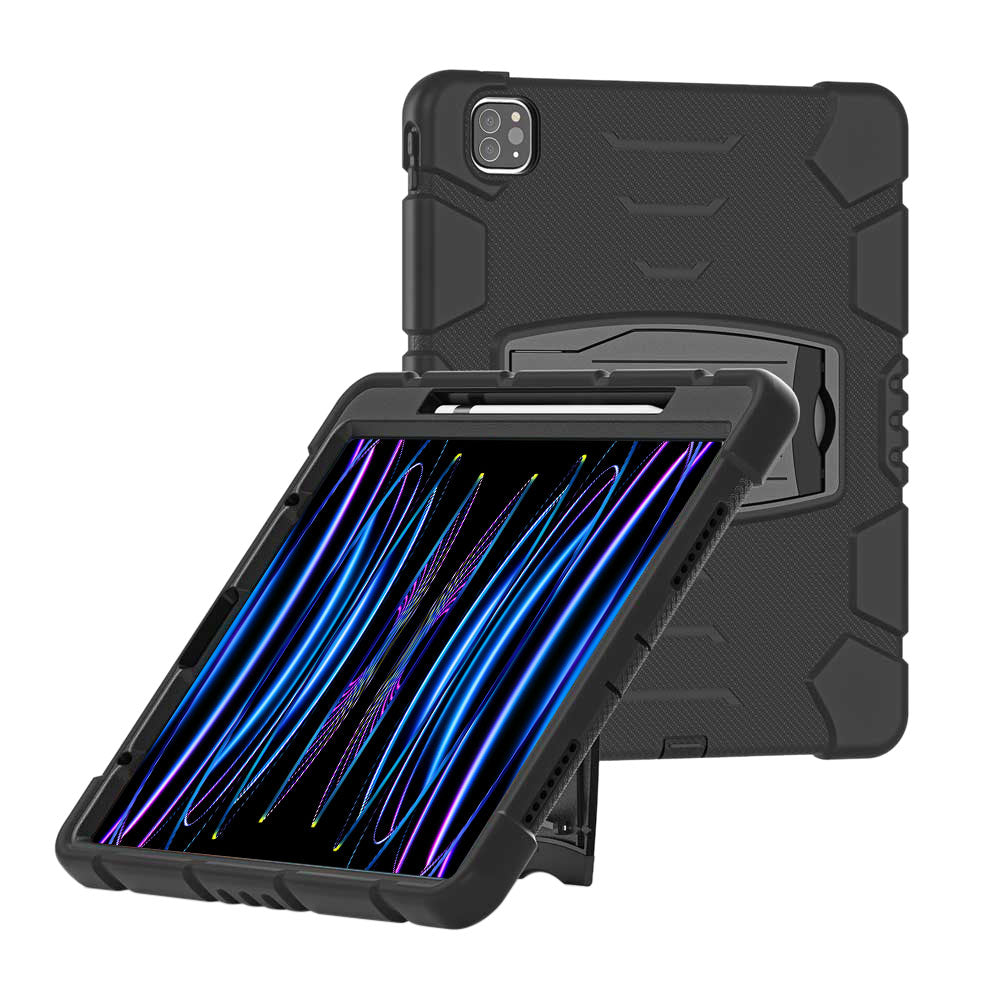 ARMOR-X Apple iPad Pro 12.9 ( 5th / 6th Gen. ) 2021 / 2022 shockproof case, impact protection cover with kick stand. Rugged case with kick stand. Hand free typing, drawing, video watching.