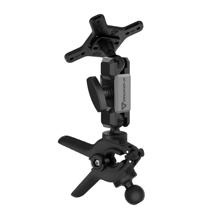 ARMOR-X ONE-LOCK Dual Ball Tough Spring Clamp VESA Mount for tablet.