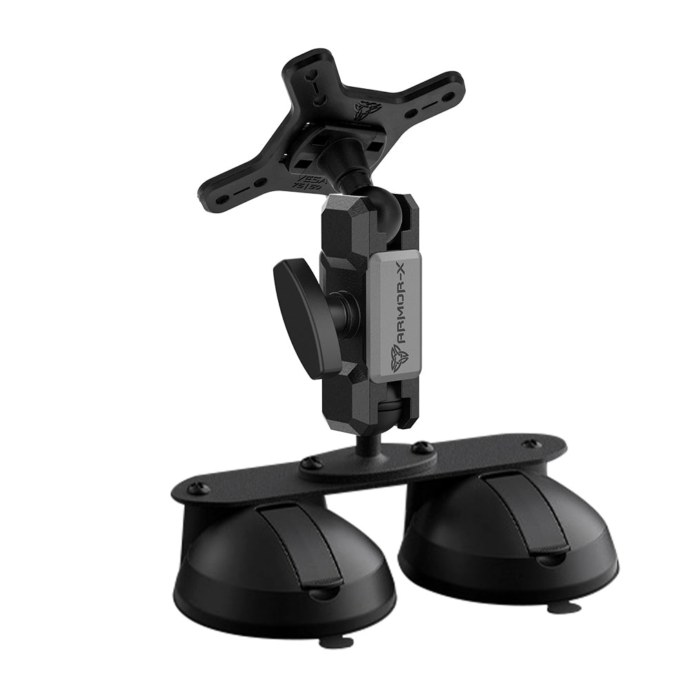ARMOR-X ONE-LOCK Glass Double Suction Cup VESA Mount for tablet.
