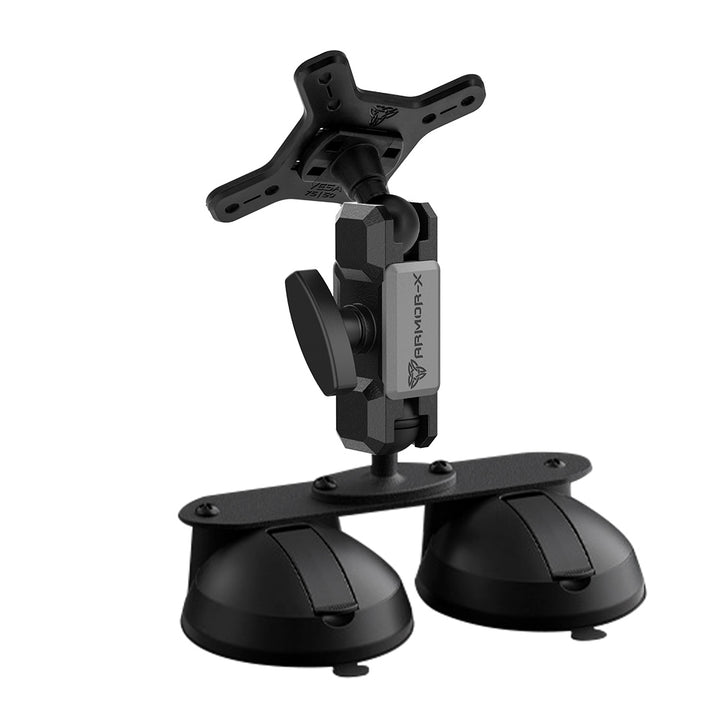 ARMOR-X ONE-LOCK Glass Double Suction Cup VESA Mount for tablet.