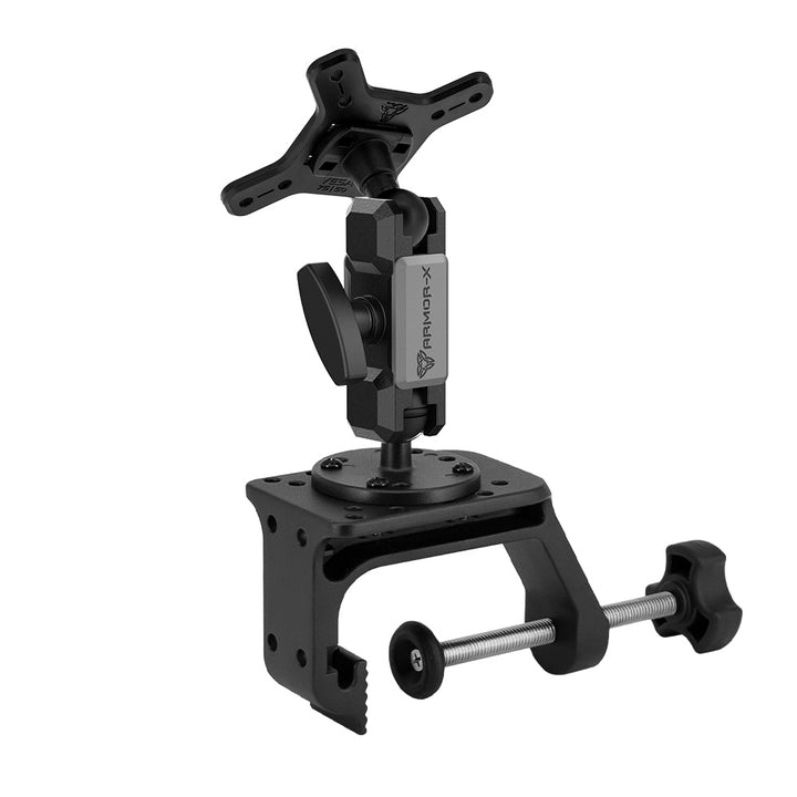 ARMOR-X ONE-LOCK Heavy-Duty G-Clamp VESA Mount for tablet.