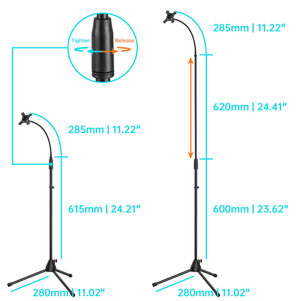 VSA-X185 | Tripod Floor Stand VESA Mount ( 75x75mm | 50x50mm ) With Boom Microphone Arm | Design for Tablet