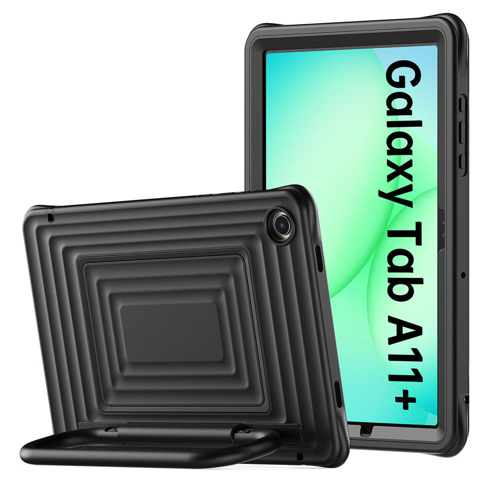 ARMOR-X Samsung Galaxy Tab A11+ A11 Plus ( 11" ) SM-X230 X235 X236 X238 / A9+ A9 Plus ( 11" ) Rugged Case with Kick-Stand & Folding Grip. Designed for convenience and versatility, the integrated handle offers a secure grip—perfect for kids or on-the-go use. It also doubles as a sturdy kickstand, rotating up to 180° for flexible viewing angles.
