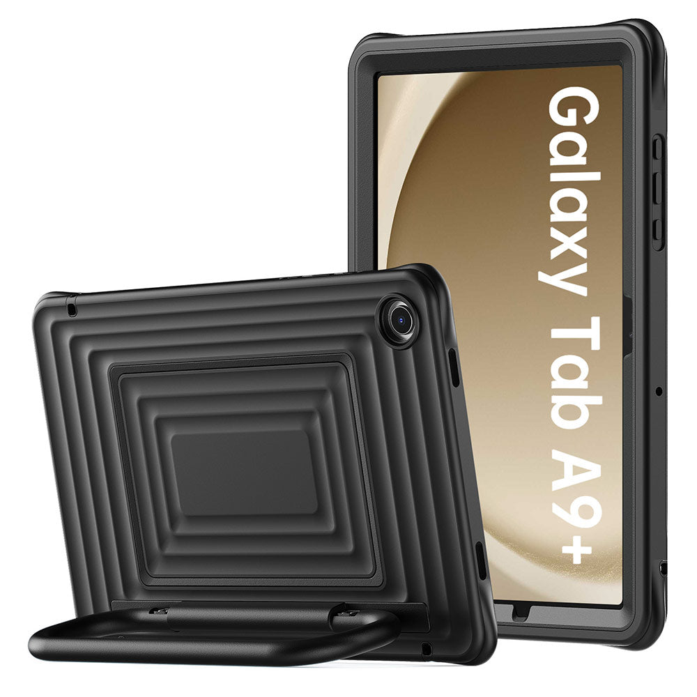 ARMOR-X Samsung Galaxy Tab A11+ A11 Plus ( 11" ) SM-X230 X235 X236 X238 / A9+ A9 Plus ( 11" ) Rugged Case with Kick-Stand & Folding Grip. Designed for convenience and versatility, the integrated handle offers a secure grip—perfect for kids or on-the-go use. It also doubles as a sturdy kickstand, rotating up to 180° for flexible viewing angles.