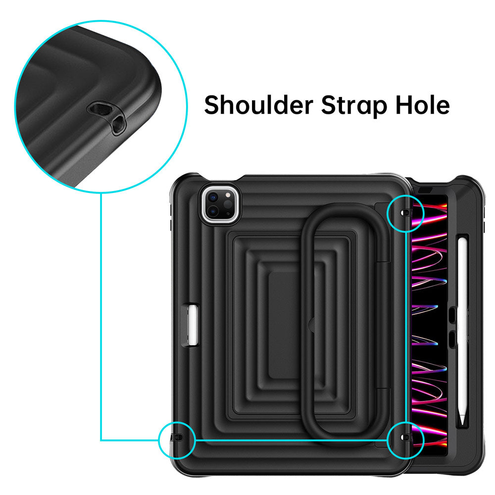 WSC-iPad-A5 | iPad Pro 11 ( 1st / 2nd / 3rd / 4th Gen. ) 2018 / 2020 / 2021 / 2022 | Rugged Case with Kick-Stand &amp; Folding Grip