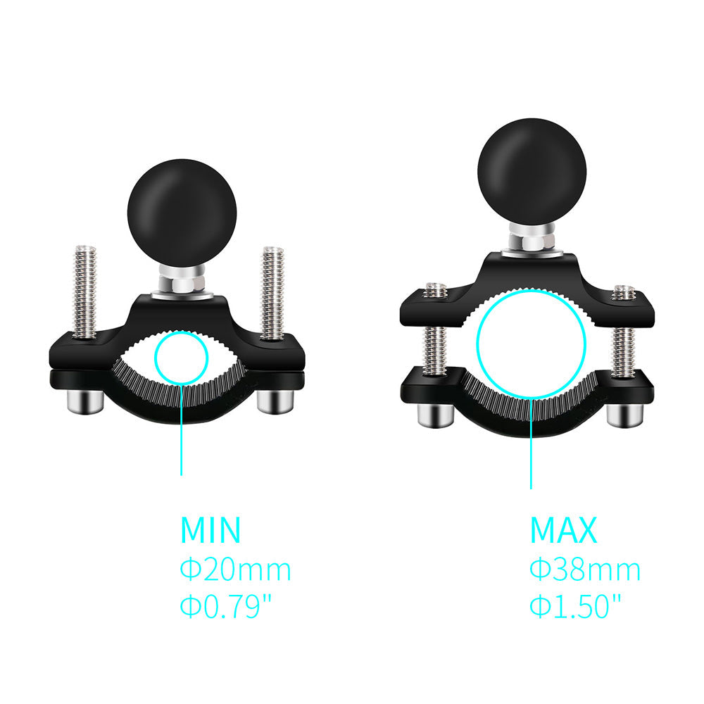 ARMOR-X Handlebar Rail Mount supports any bar or tube with diameters 20 to 38 mm (0.79" –1.50").