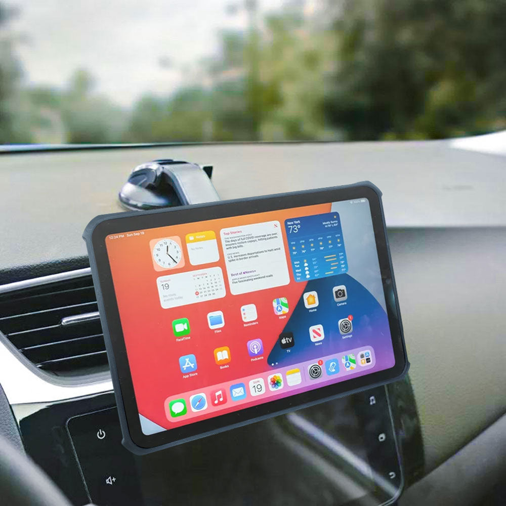 ARMOR-X Car Dashboard Suction Mount. Made from new upgraded suction cups, which provide stronger grip. It will stay in place better and is friendly to your tablet on bumpy roads during emergency braking and sharp turns.