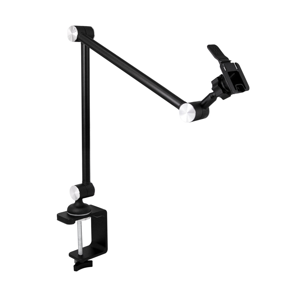 ARMOR-X flexible aluminum tabletop clamp mount for tablet.