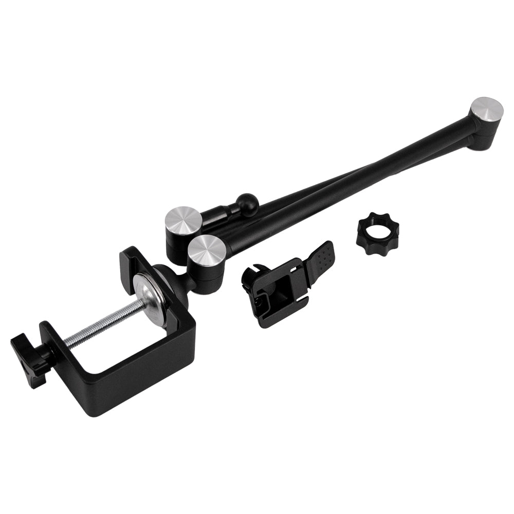 ARMOR-X flexible aluminum tabletop clamp mount for tablet. Tool-free installation & removal designed.