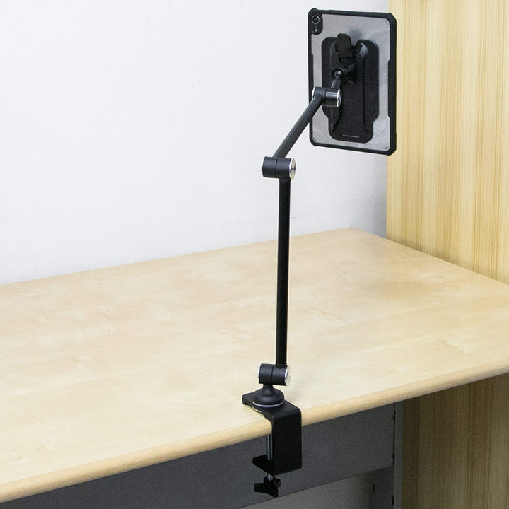 ARMOR-X flexible aluminum tabletop clamp mount for tablet, clamp fits desks, tables, sideboards, or beds with a max thickness of 46mm(1.81").