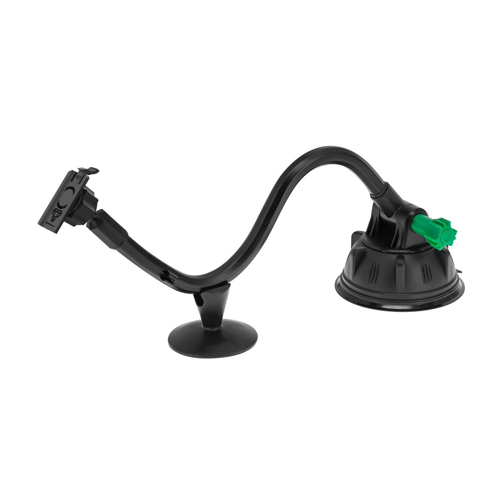 ARMOR-X Truck / Work Van / Bus Dashboard Extra Long Suction Cup Car Mount With Cable Management Design. Designed for versatility, this mount attaches securely to a wide range of surfaces on heavy-duty vehicles—including trucks, SUVs, buses, semi-trucks, and vans. Install it on the dashboard, windshield, side window, or even a desk to keep your hands free for GPS navigation and maintain a clear, safe driving view.