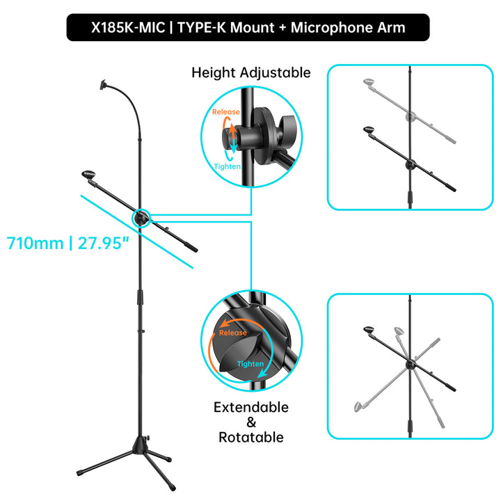 X185K | Tripod Floor Stand With Boom Microphone Arm | TYPE-K For ActiveKEY