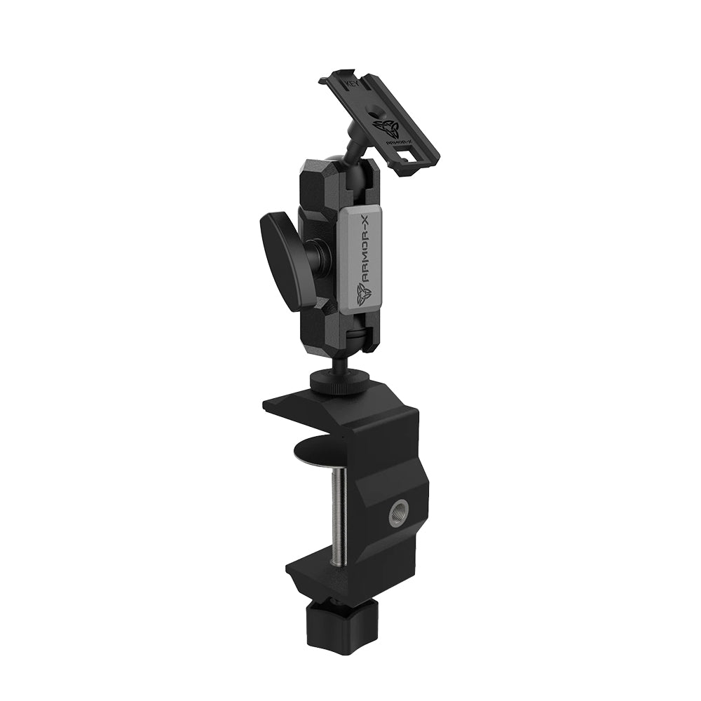 ARMOR-X ONE-LOCK G-Clamp Bar Mount design for smartphone.