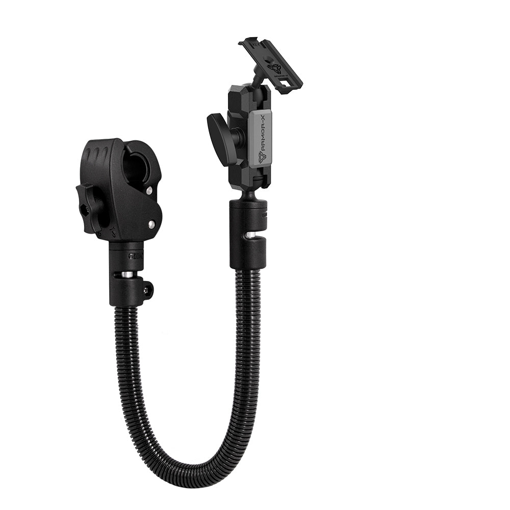 ARMOR-X ONE-LOCK adjustable gooseneck tough clamp mount for smartphone.