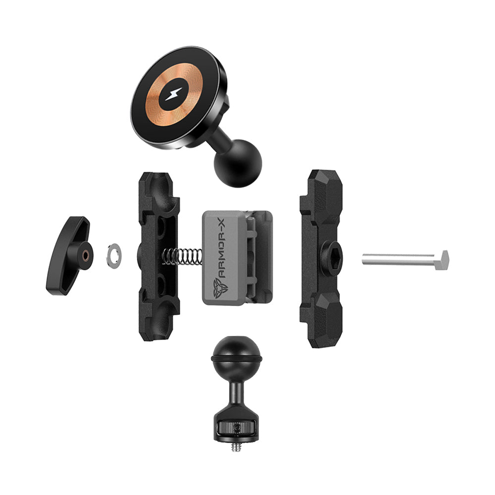 P10MS03 | Heavy-Duty 1/4" M6 Threaded Mount | MagSafe / Pixelsnap 15W Fast Charger | ONE-LOCK for iPhone & Smartphone