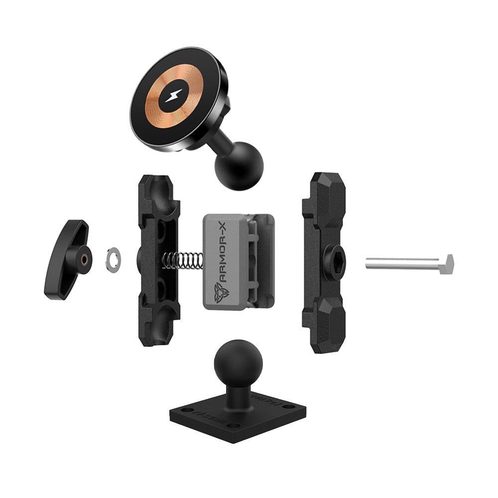 P16MS03 | Heavy-Duty AMPS Drill-down Mount | MagSafe / Pixelsnap 15W Fast Charger | ONE-LOCK for iPhone & Smartphone