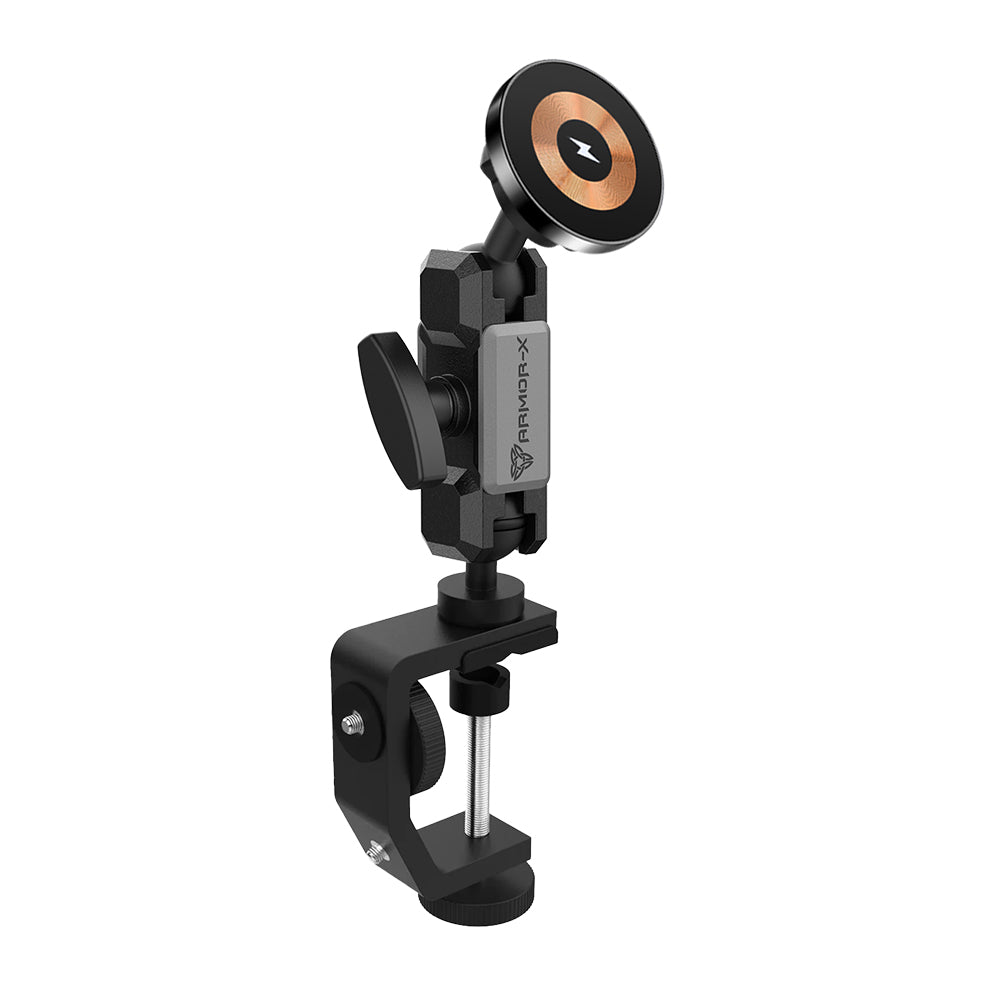 ARMOR-X Heavy-Duty G-Clamp Bar MagSafe 15W Fast Charger Mount (LARGE) for iPhone.