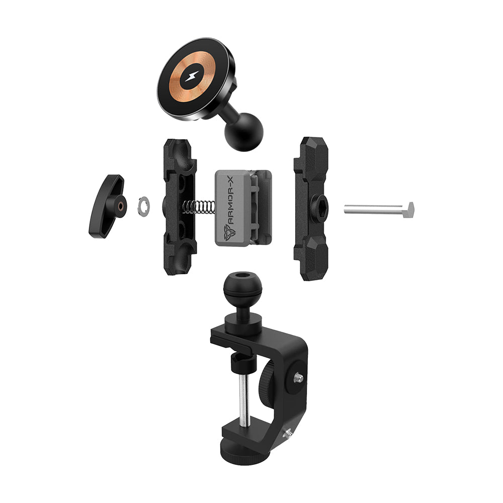 P18MS03 | Heavy-Duty G-Clamp Bar Mount*LARGE | MagSafe / Pixelsnap 15W Fast Charger | ONE-LOCK for iPhone & Smartphone