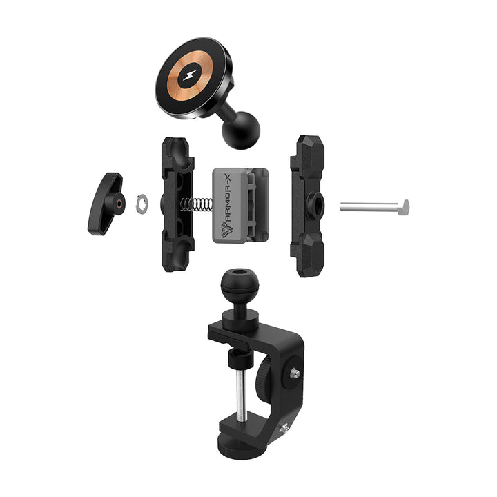 P18MS03 | Heavy-Duty G-Clamp Bar Mount*LARGE | MagSafe / Pixelsnap 15W Fast Charger | ONE-LOCK for iPhone & Smartphone