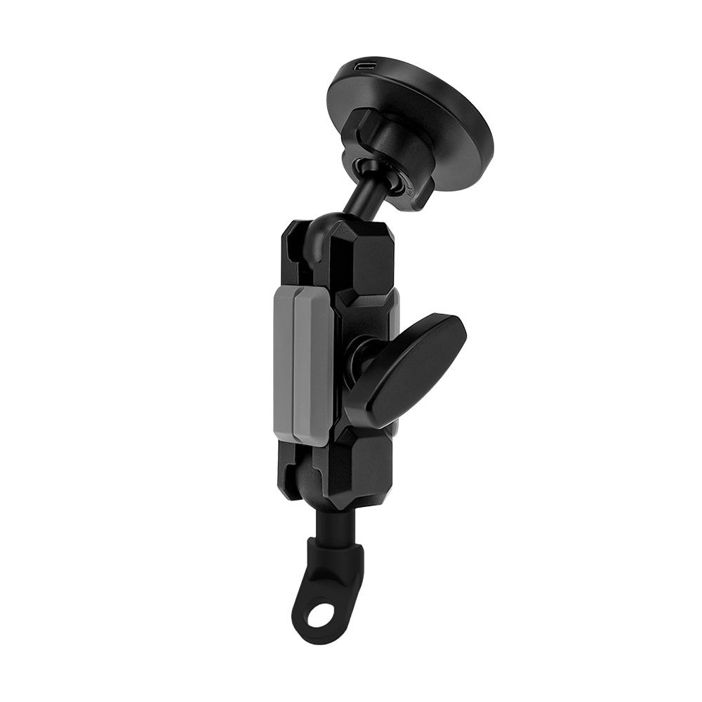 P19MS03 | Heavy-Duty Motorcycle Mirror Titled Bolt Head Mount | MagSafe / Pixelsnap 15W Fast Charger | ONE-LOCK for iPhone & Smartphone
