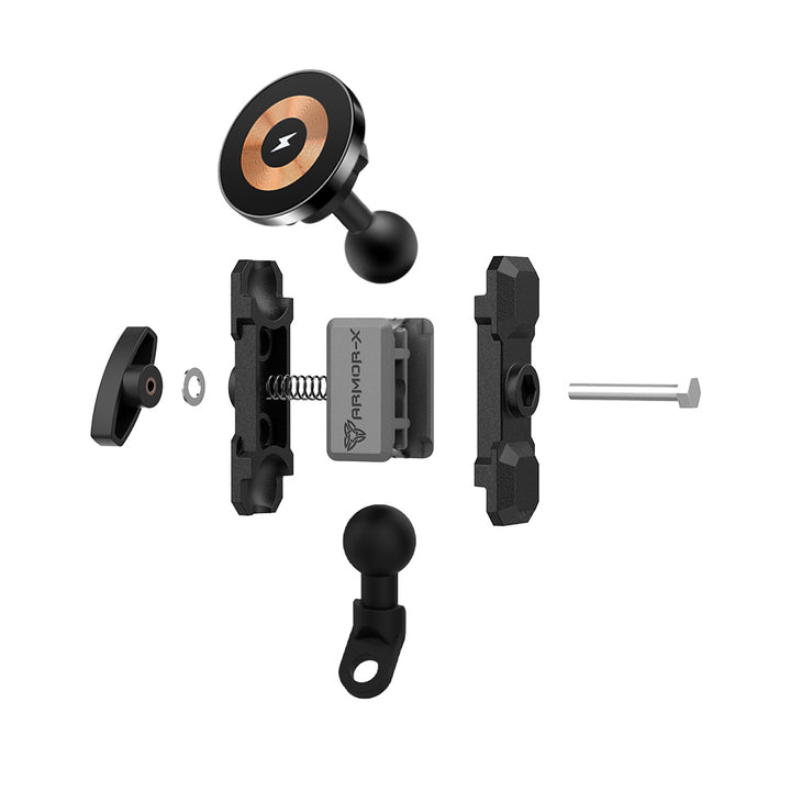 P19MS03 | Heavy-Duty Motorcycle Mirror Titled Bolt Head Mount | MagSafe / Pixelsnap 15W Fast Charger | ONE-LOCK for iPhone & Smartphone