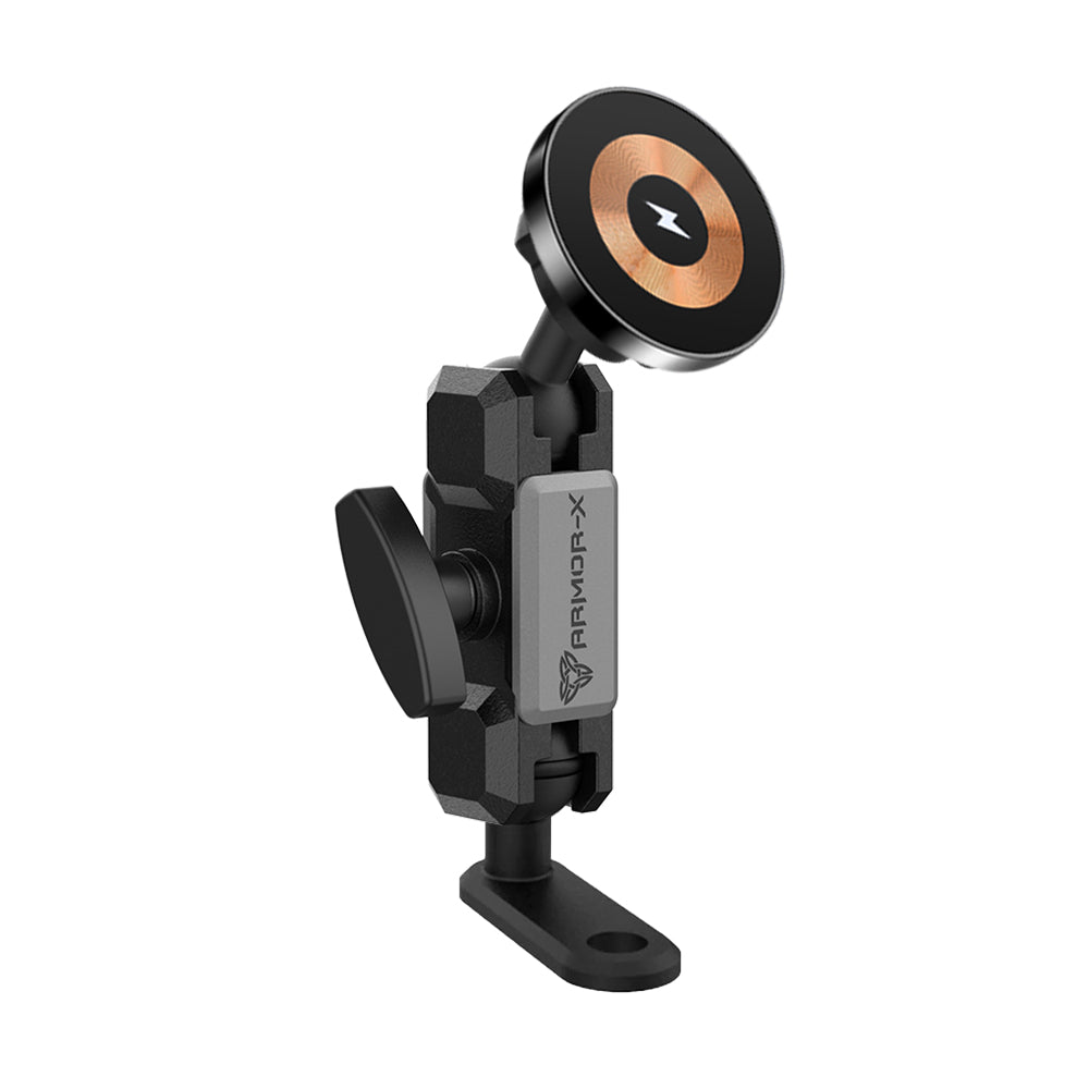 ARMOR-X Heavy-Duty Motorcycle Mirror or Pinchbolt MagSafe 15W Fast Charger Mount for iPhone.
