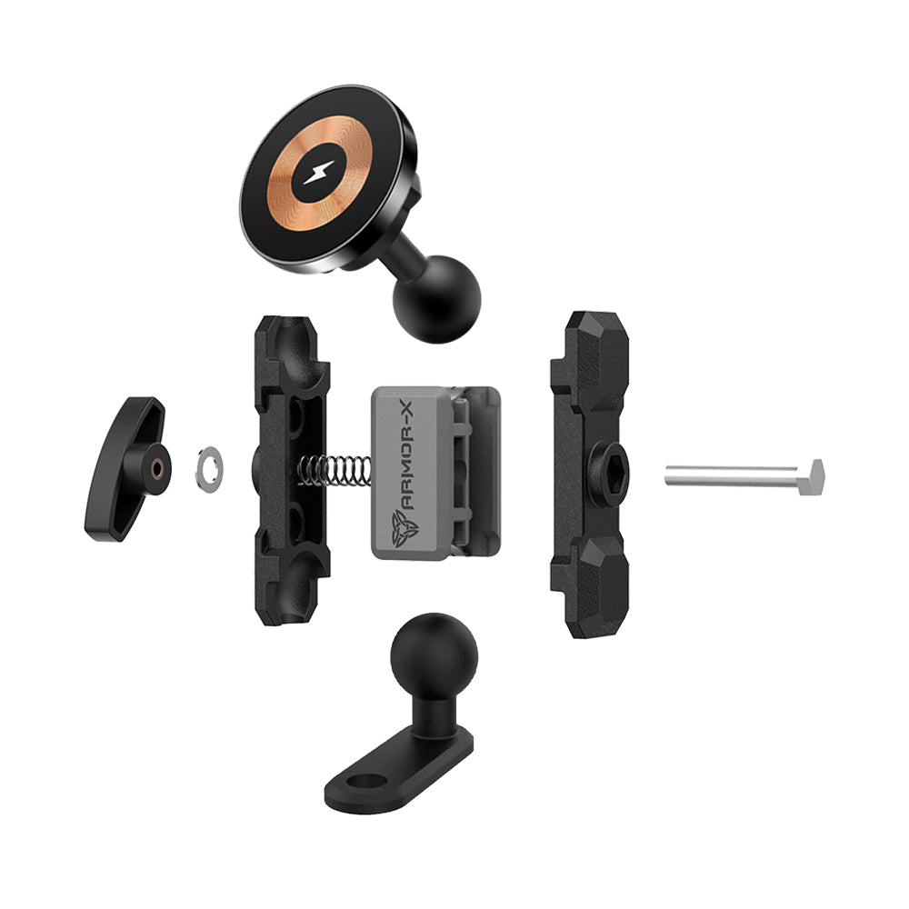 P20MS03 | Heavy-Duty Motorcycle Mirror or Pinchbolt Mount | MagSafe / Pixelsnap 15W Fast Charger | ONE-LOCK for iPhone & Smartphone