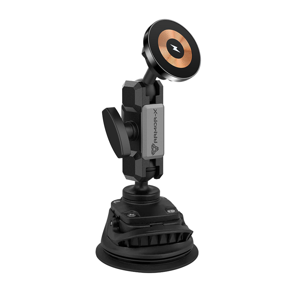 ARMOR-X Heavy-Duty Strong Suction Cup MagSafe 15W Fast Charger Mount for iPhone.