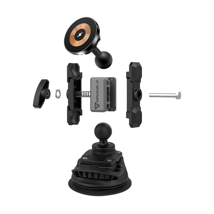 P23MS03 | Heavy-Duty Strong Suction Cup Car Mount | MagSafe 15W Fast Charger | ONE-LOCK for iPhone