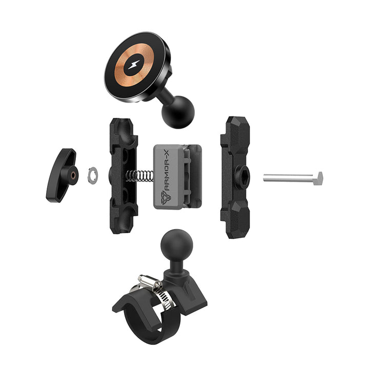 P24MS03 | Heavy-Duty Handle Bar Rail Mount | ⌀21-70mm | MagSafe / Pixelsnap 15W Fast Charger | ONE-LOCK for iPhone & Smartphone