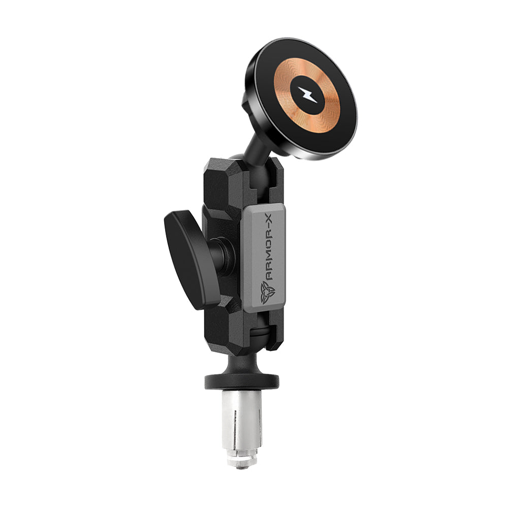ARMOR-X Heavy-Duty Motorcycle Fork Stem MagSafe 15W Fast Charger Mount for iPhone.