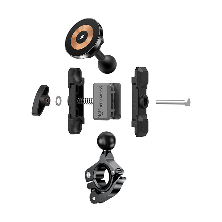 P35MS03 | Heavy-Duty Motorcycle Quick Release Handlebar Mount | MagSafe / Pixelsnap 15W Fast Charger | ONE-LOCK for iPhone & Smartphone