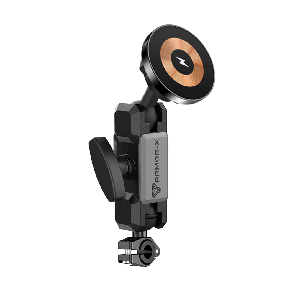 ARMOR-X Heavy-Duty Motorcycle Mirror MagSafe 15W Fast Charger Mount for iPhone.