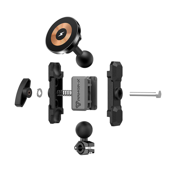 P36MS03 | Heavy-Duty Motorcycle Mirror Mount | MagSafe / Pixelsnap 15W Fast Charger | ONE-LOCK for iPhone & Smartphone