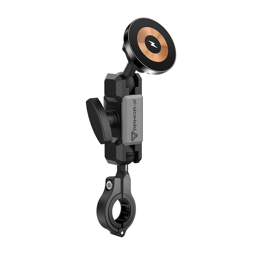 ARMOR-X Heavy-Duty Motorcycle Handlebar MagSafe 15W Fast Charger Mount for iPhone.